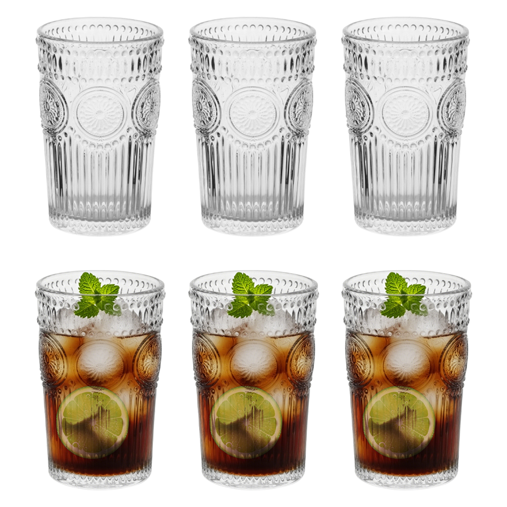6-Piece Embossed Vintage Glass Tumbler Set