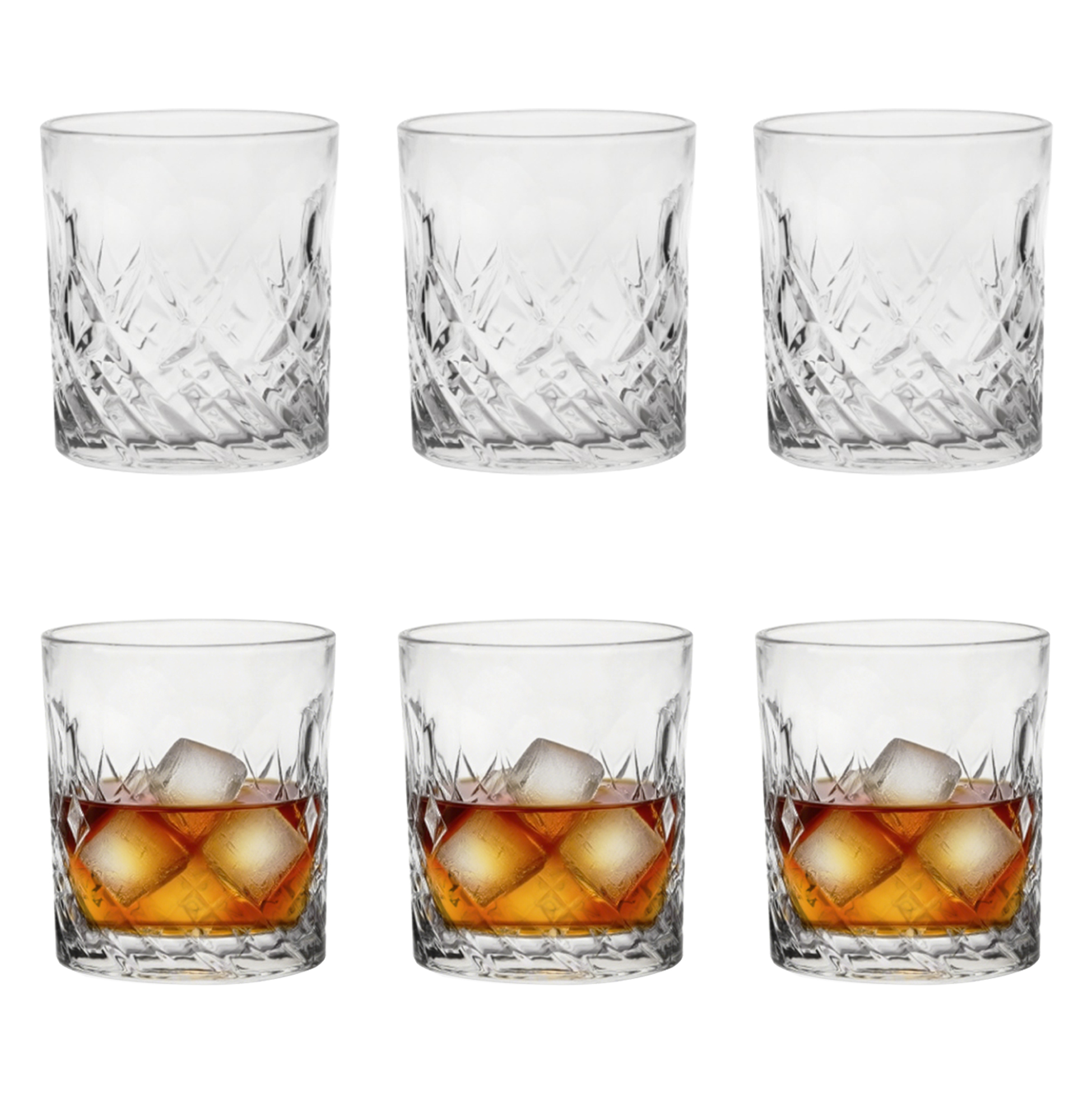 6-Piece Diamond-Etched Whiskey Glass Set