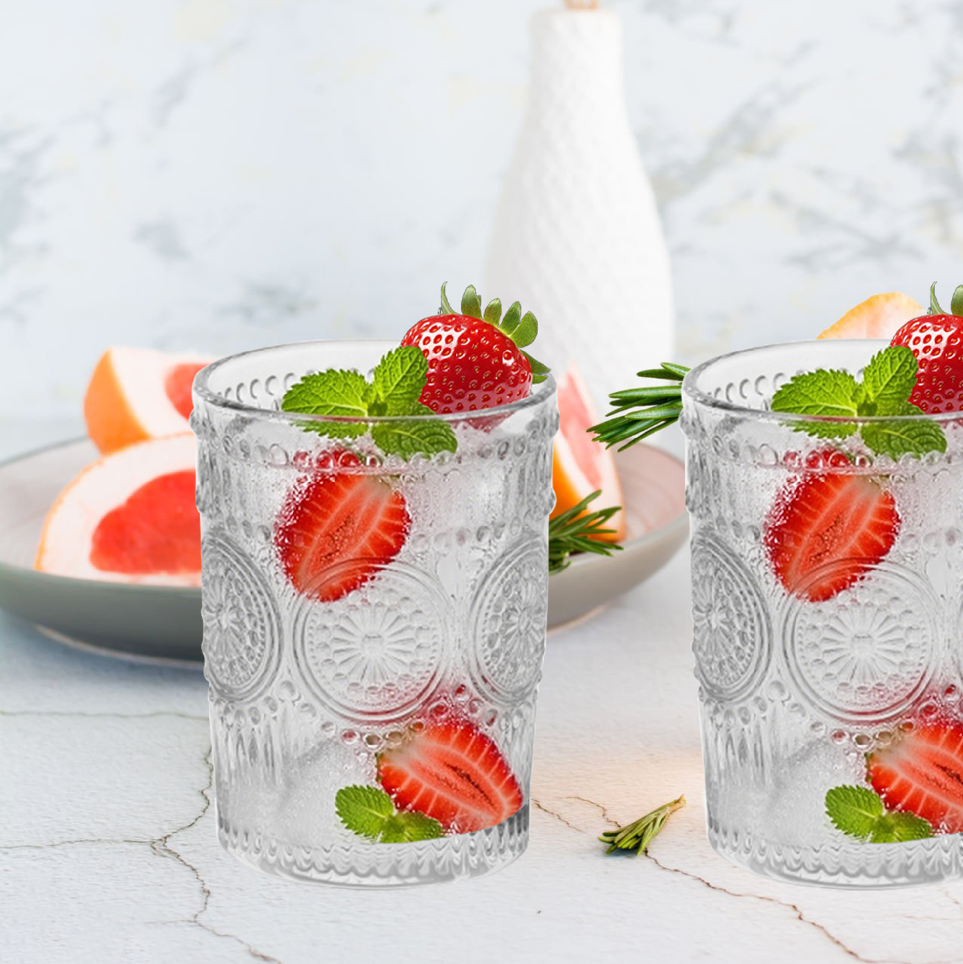 6-Piece Embossed Vintage Glass Tumbler Set