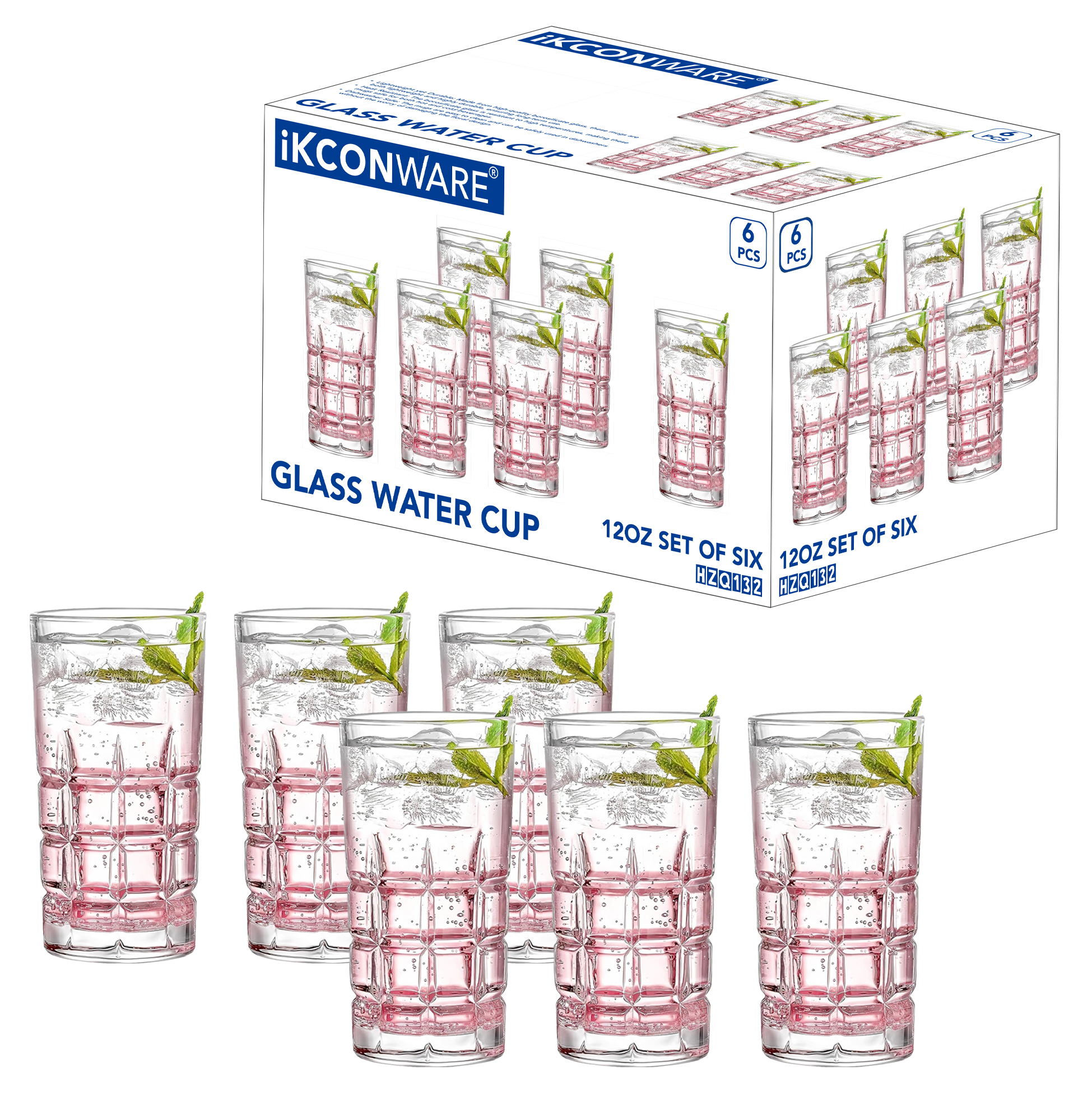 Set of 6 Square-Patterned Drinking Glasses