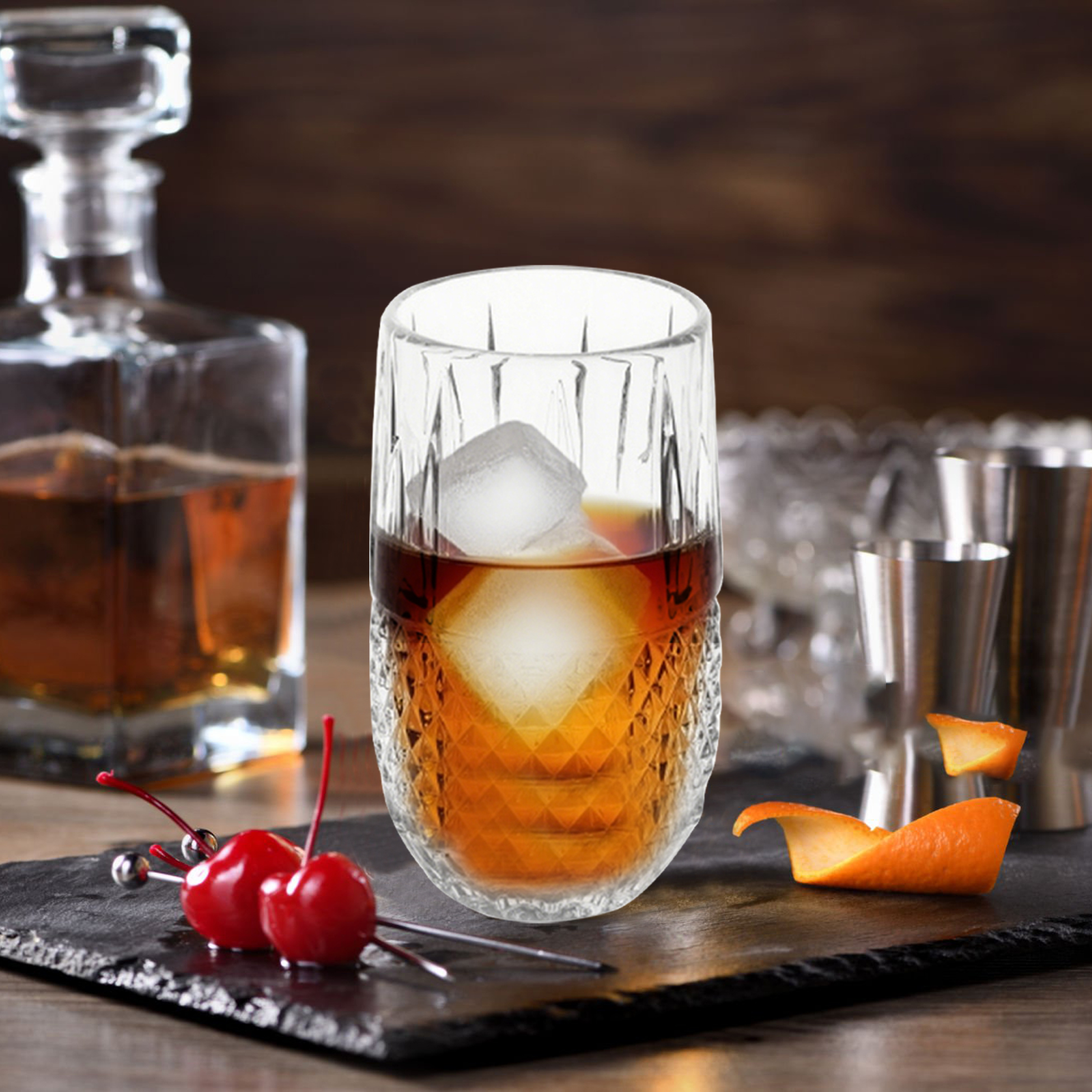 6-Piece Diamond-Patterned Whiskey Glass Set