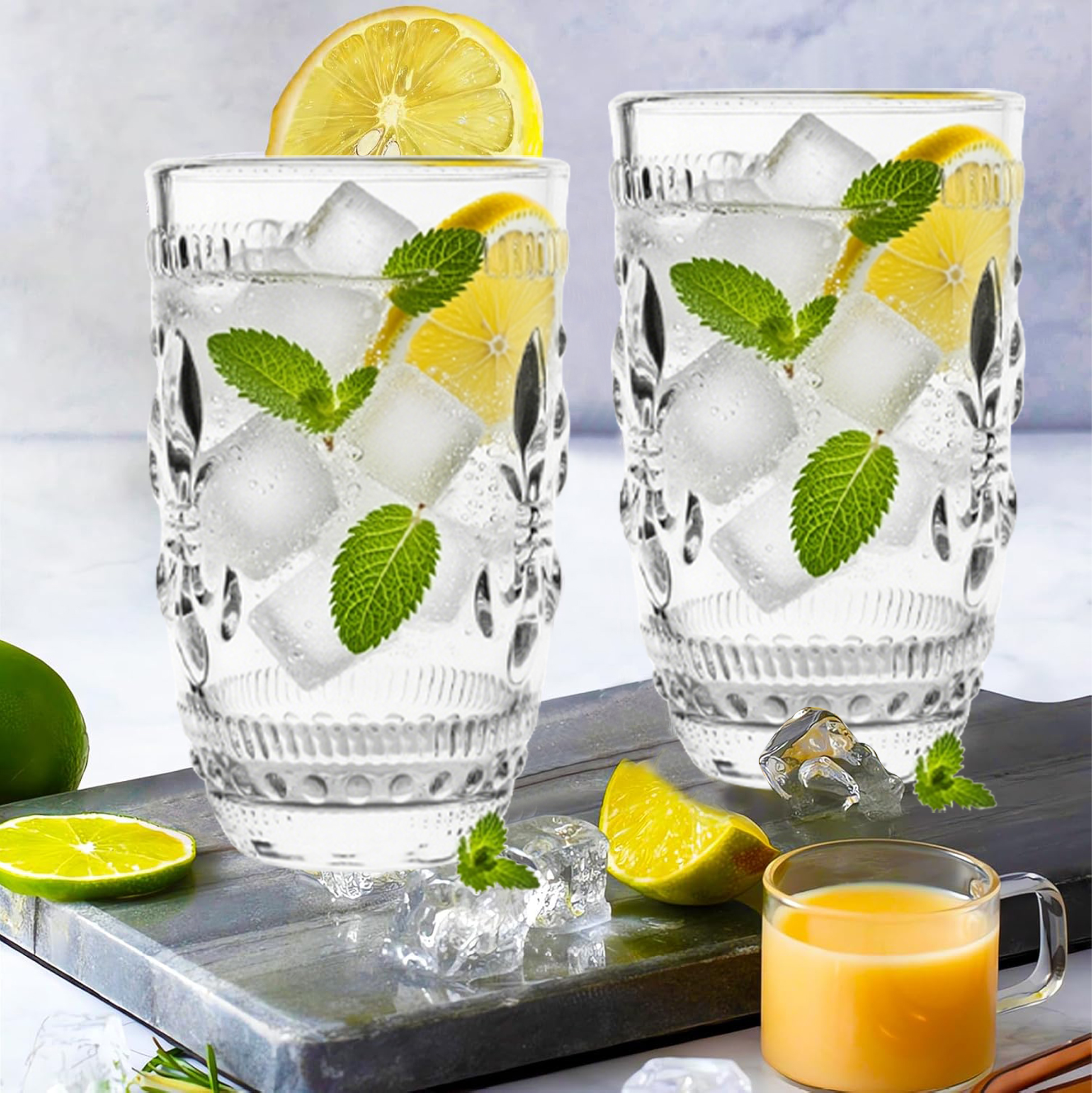 6-Piece Fleur-De-Lis Etched Glass Set