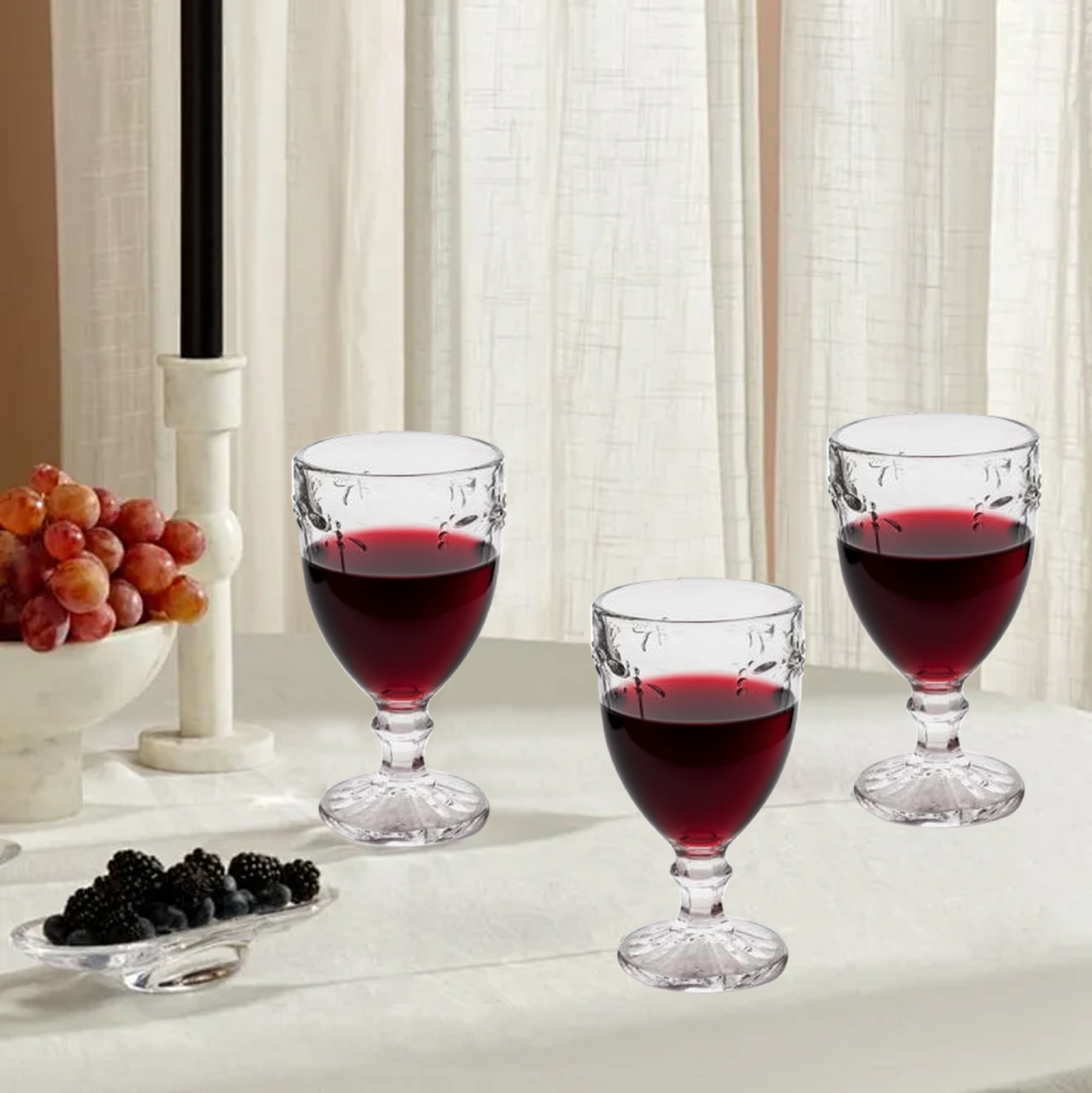 6-Piece Floral-Etched Wine Glass Set