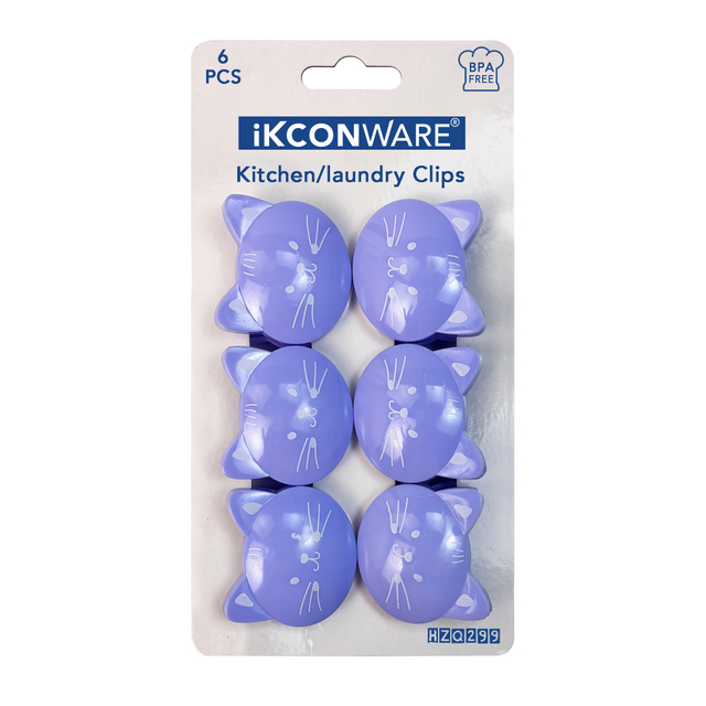 Purple Cat-Shaped Plastic Clip Set of 6