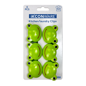 Green Frog-Shaped Plastic Clip Set of 6