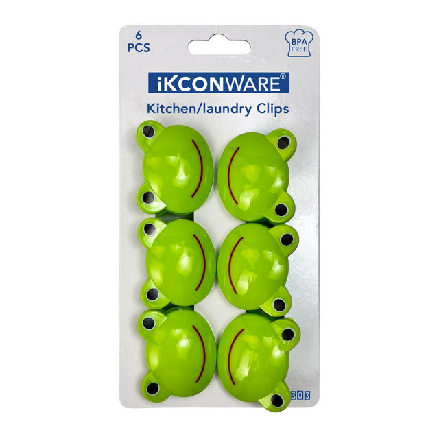 Green Frog-Shaped Plastic Clip Set of 6