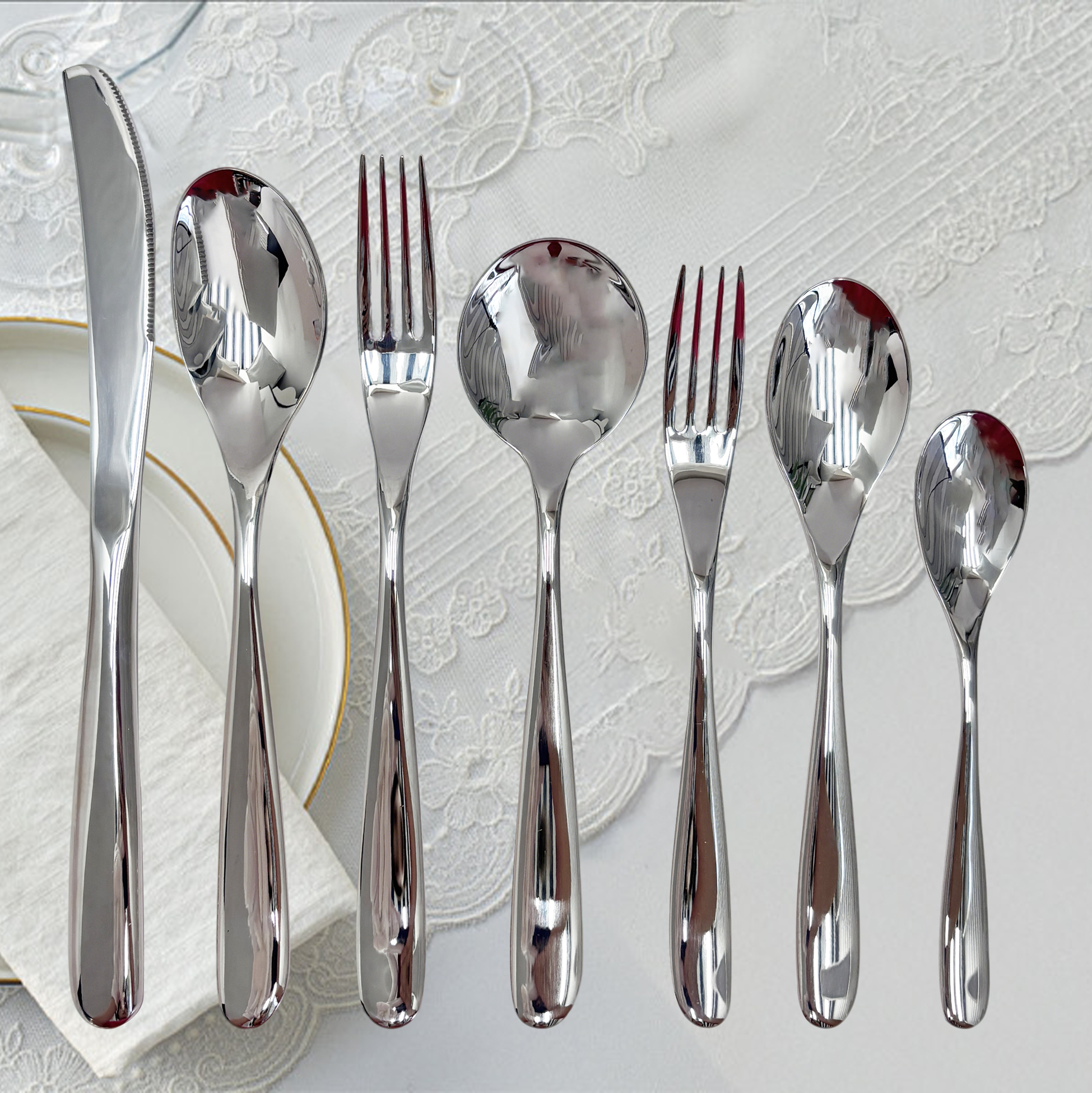 7-Piece Mirror-Polished Stainless Steel Cutlery Set