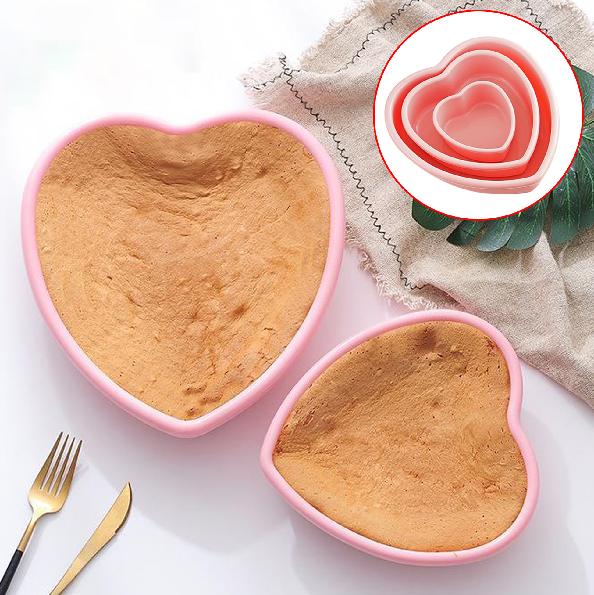 3-Piece Heart-Shaped Silicone Cake Mold Set