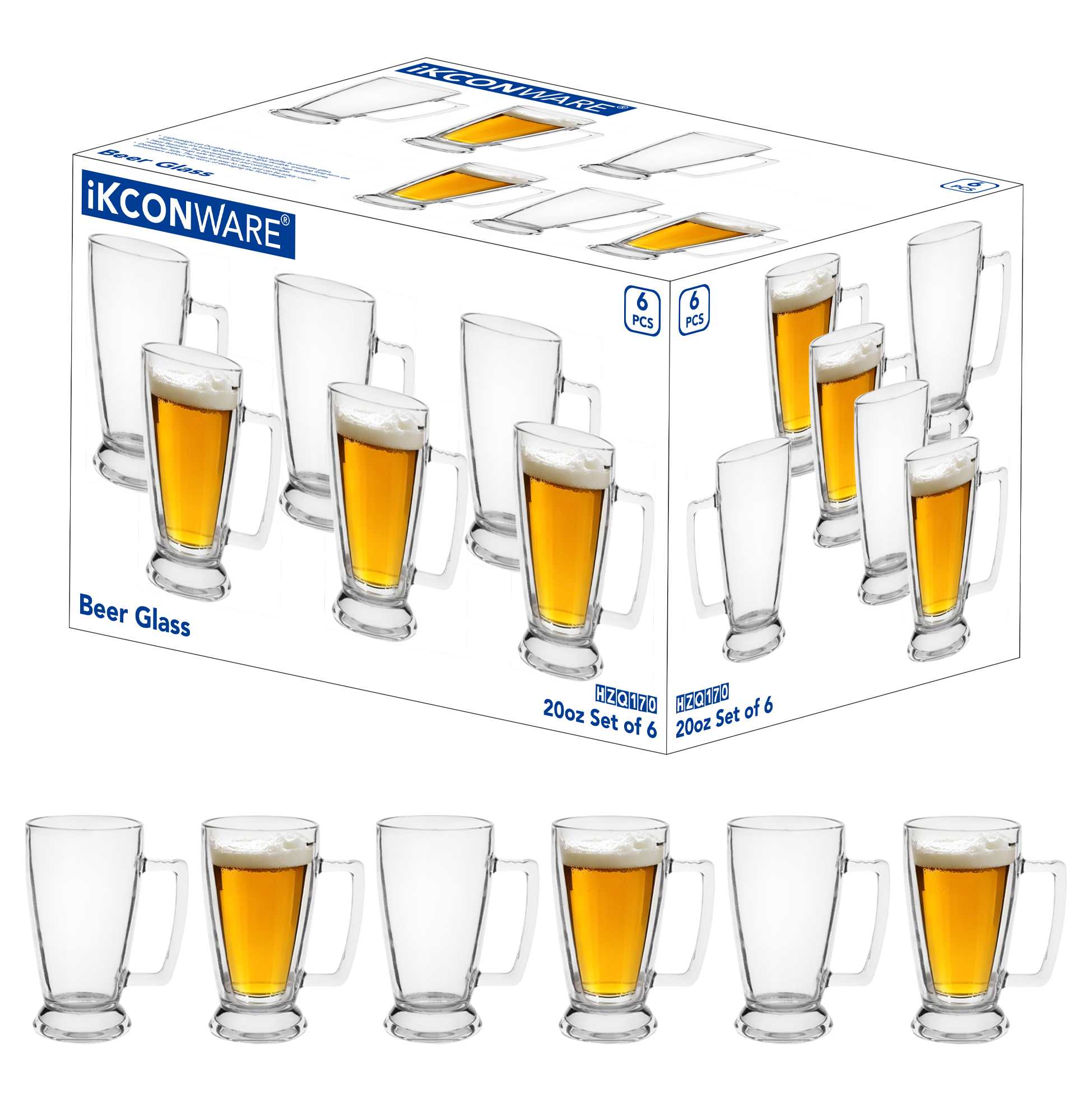 6-Piece Tall Pub-Style Beer Mug Set