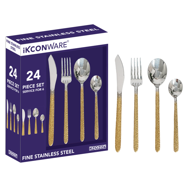 24-Piece Gold-Textured Handle Cutlery Set
