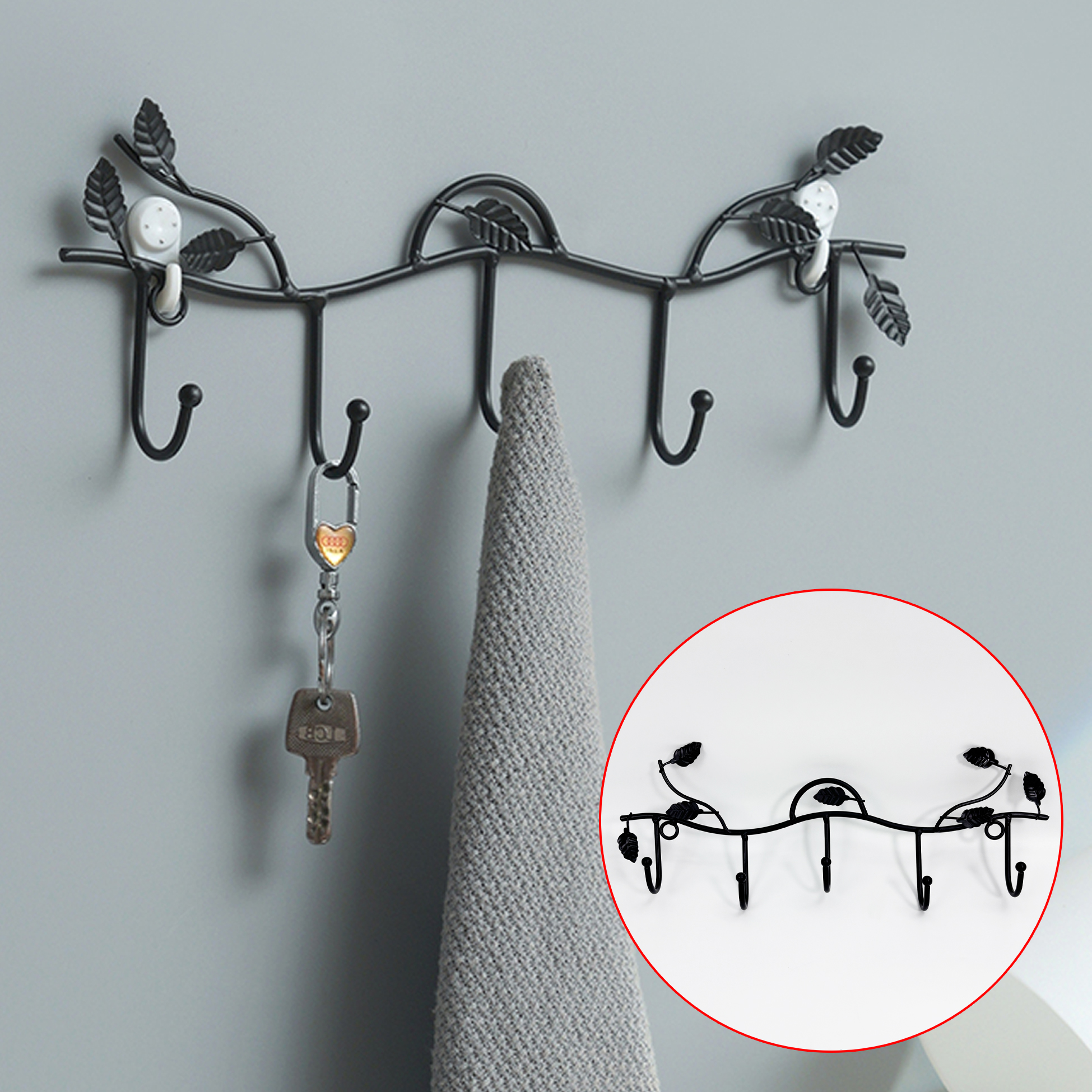 Floral Metal Wall Hook Rack