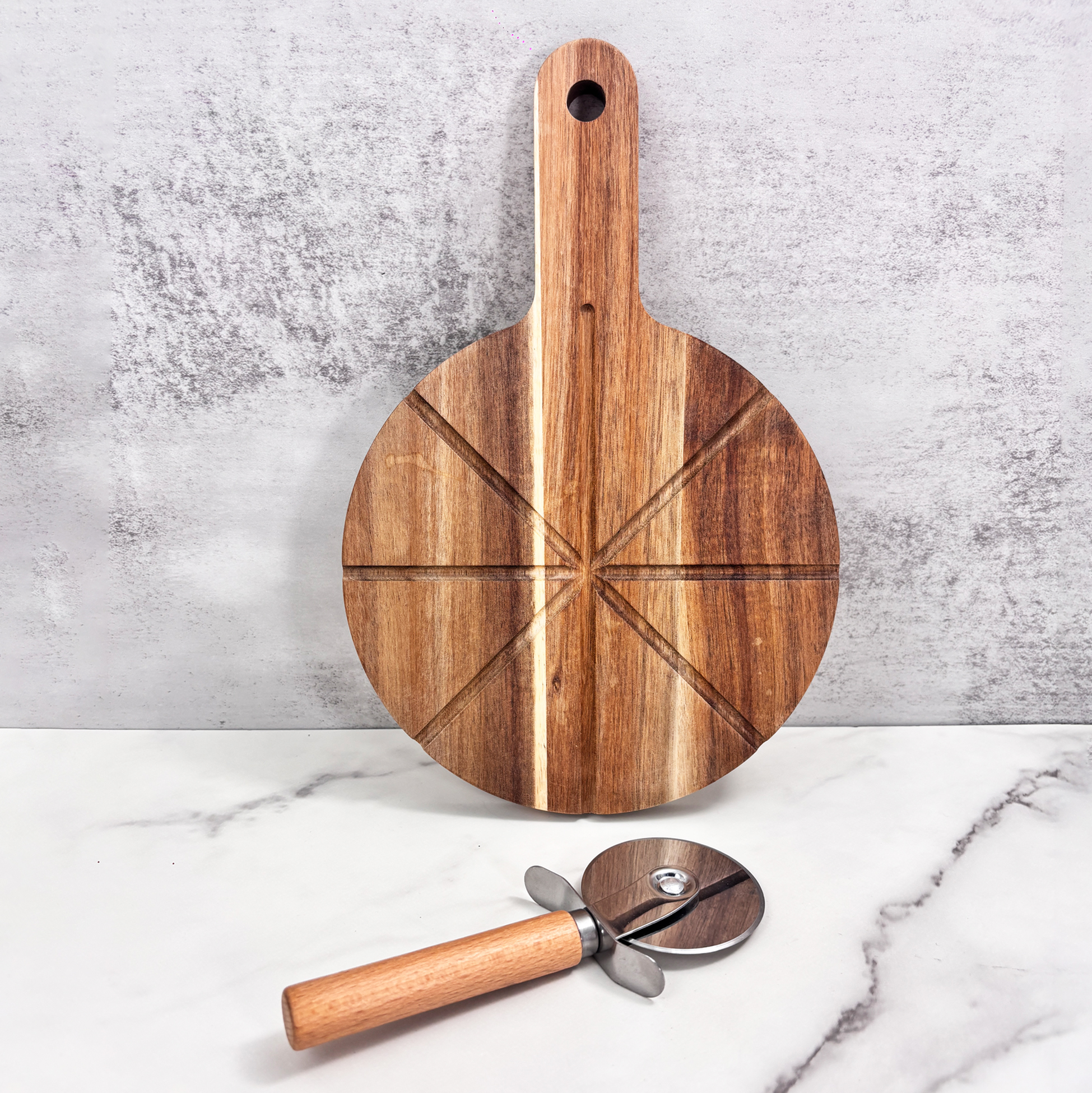 Wooden Pizza Board And Cutter Set