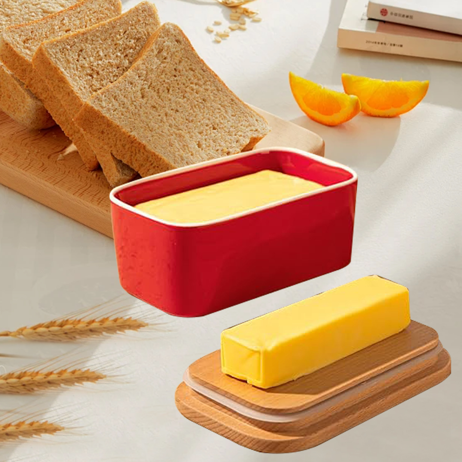 Set of 3 Plastic Butter Dish with Bamboo Lid Bamboo-capped Plastic Butter Container
