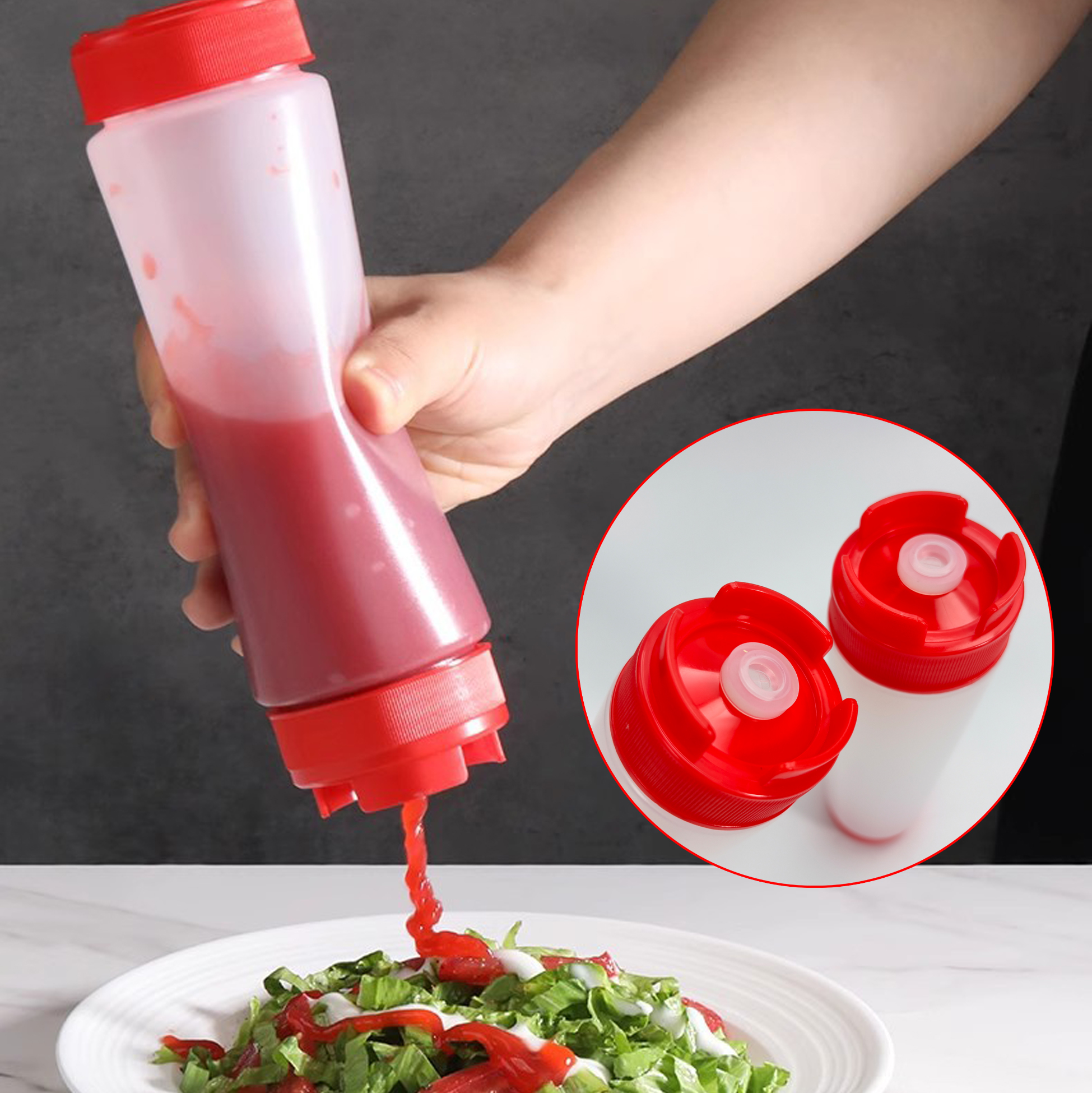 Plastic Sauce Squeeze Bottle with Red Cap