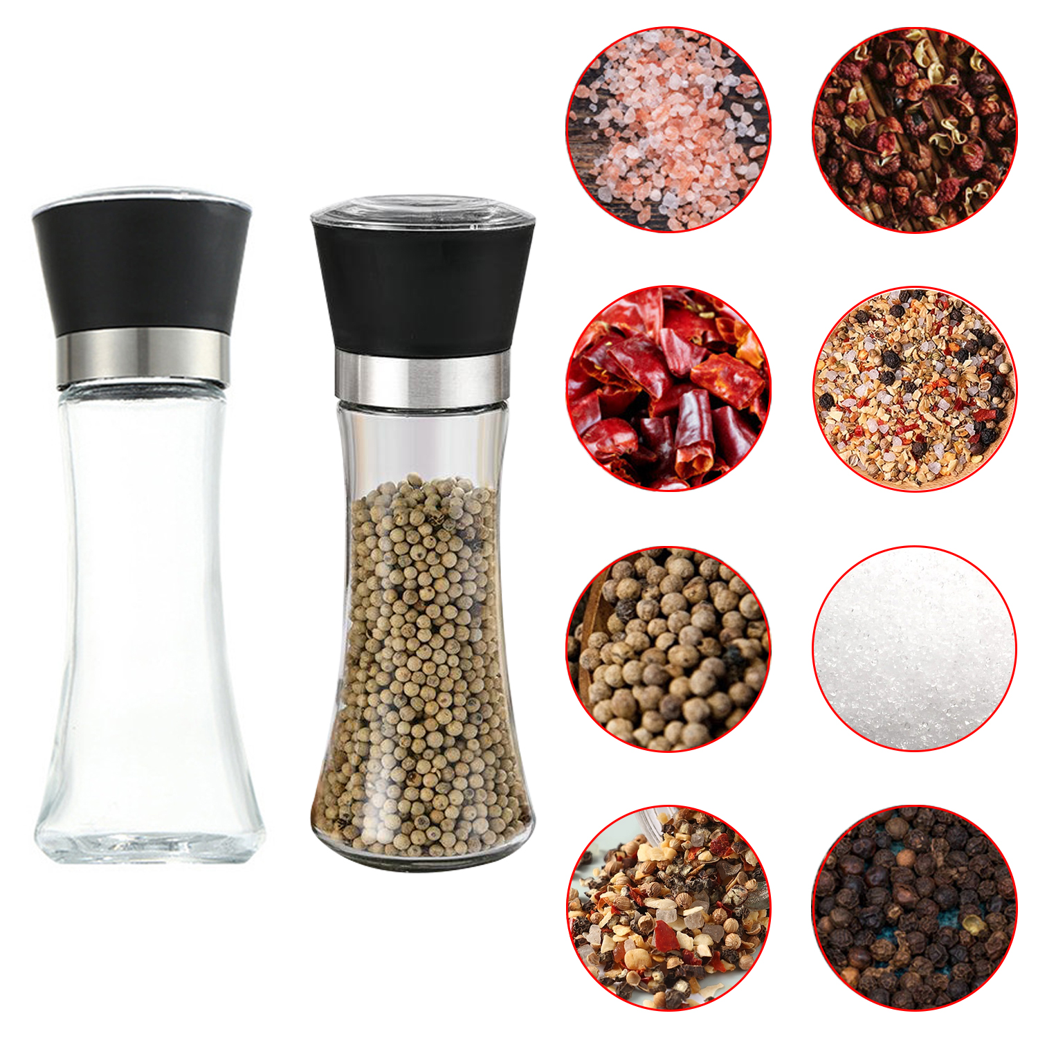 Portable Spice Jar Containers Manual Salt Pepper Mill Grinder Seasoning Bottle Adjustable Coarse Mills
