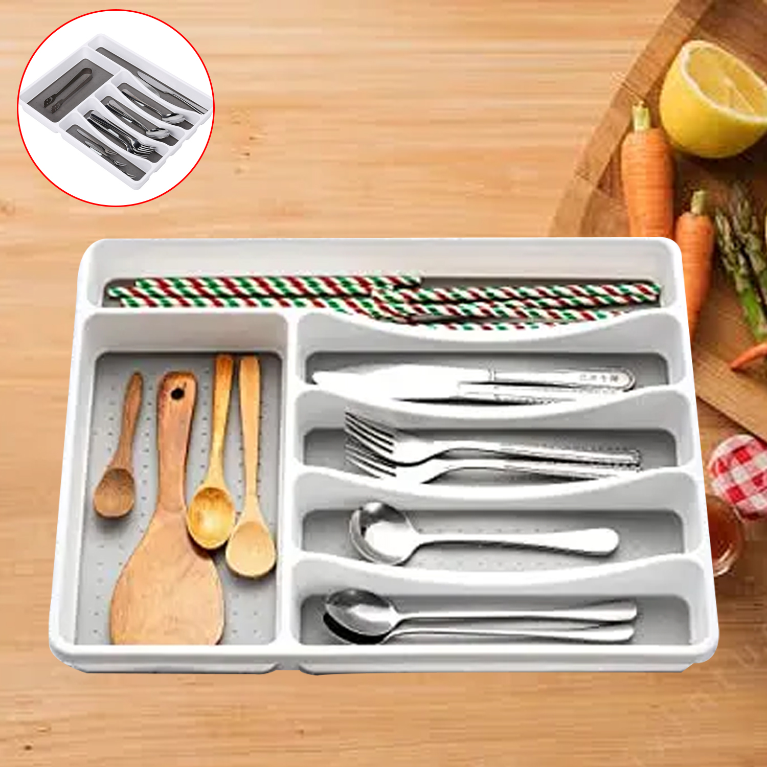 6 Compartments Flatware Tray Holder Silverware Cutlery Tray Drawer Organizer Racks for Spoon Knives Fork Chopsticks