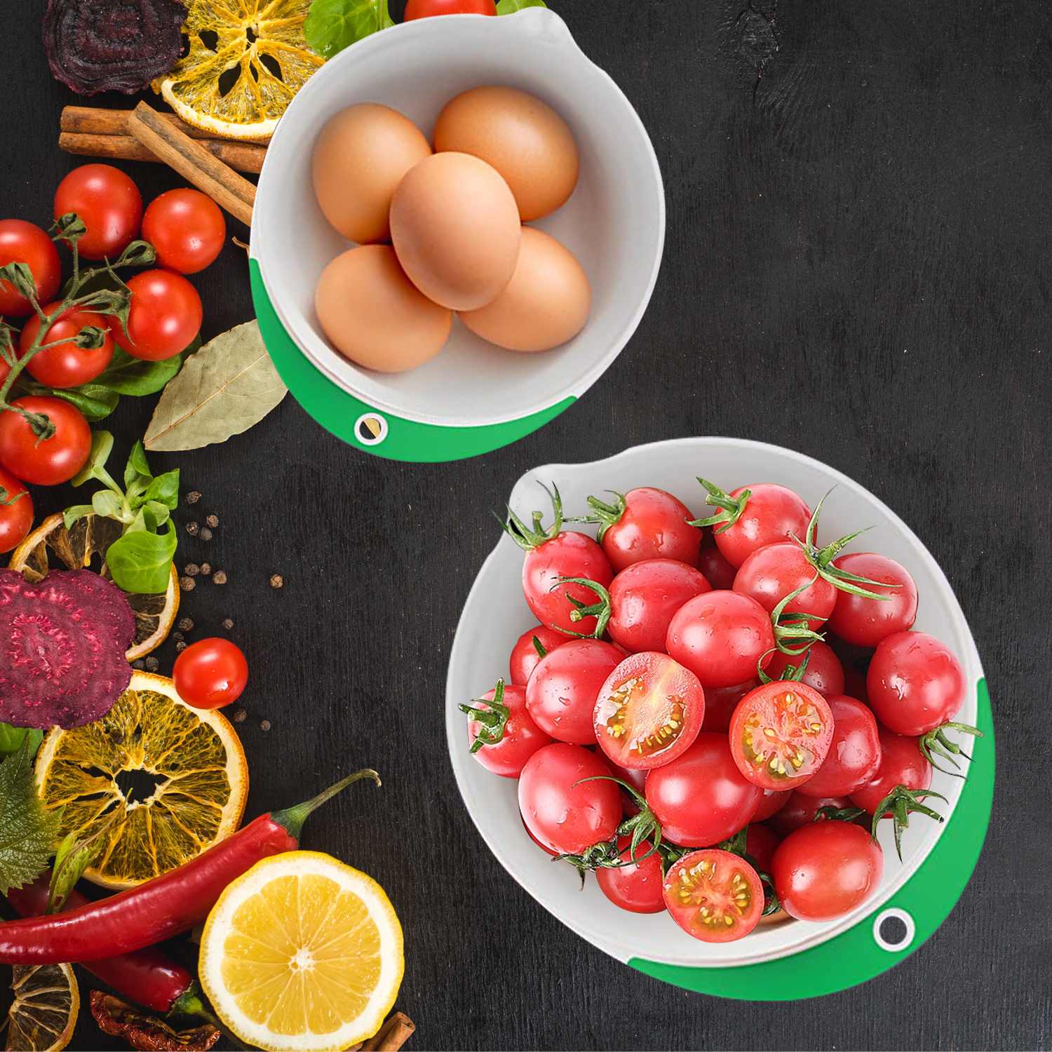 2pcs Plastic Salad Bowl Fruit Mixing Bowl Set With Silicone Bottom