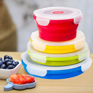Silicone Folding Lunch Box with Lid 350ML/500ML/800ML/1200ML 4-piece Set Round Silicone Portable Folding Lunch Box
