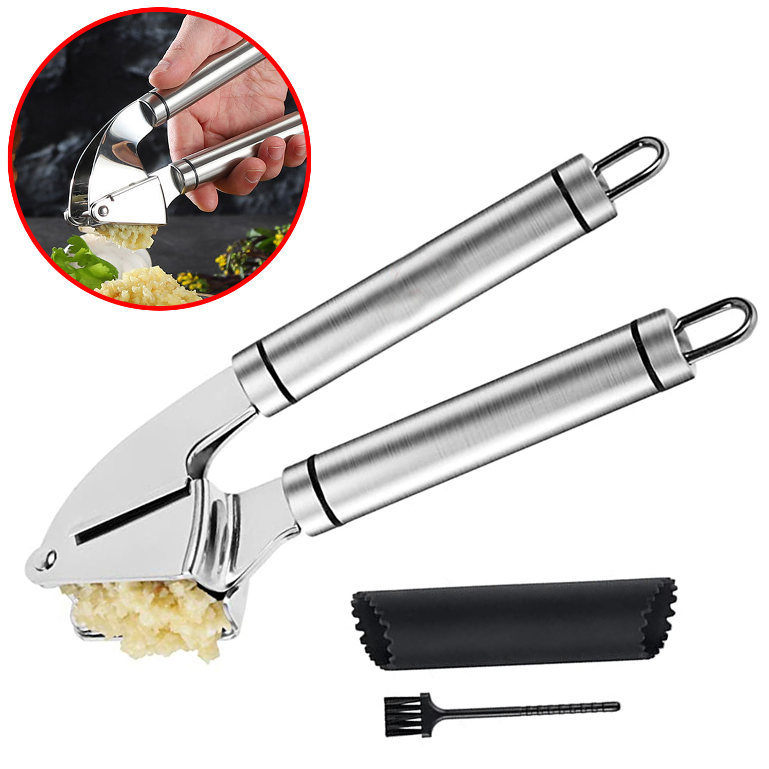 Stainless Steel Garlic Press Ginger Crusher Kitchen Tools Prepressed Stainless Steel Garlic Press