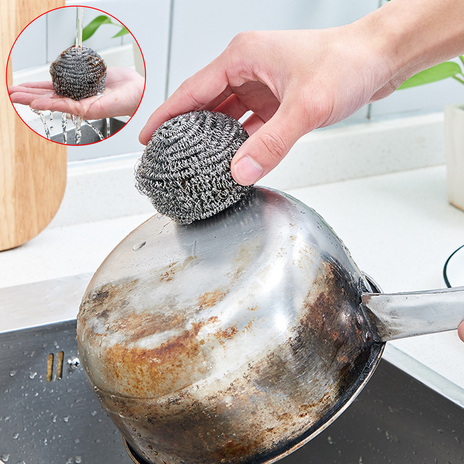 6 Pcs Kitchen Cleaning Stainless Steel 410 Pot Scourer Stainless Steel Pot Scrubber Stainless Steel Cleaning Ball 