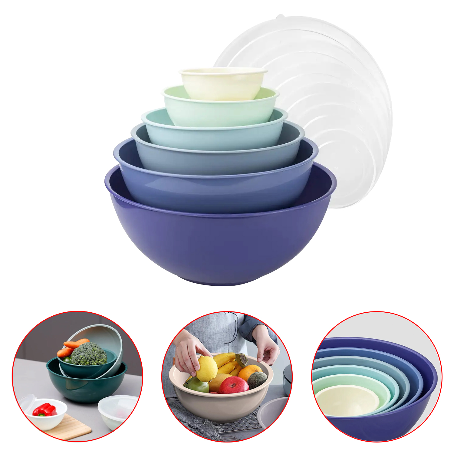 Salad Mixer Bowls 4 PCS in 1 Set With Handle Kitchen Baking Mixing Bowl Food Storage Bowl