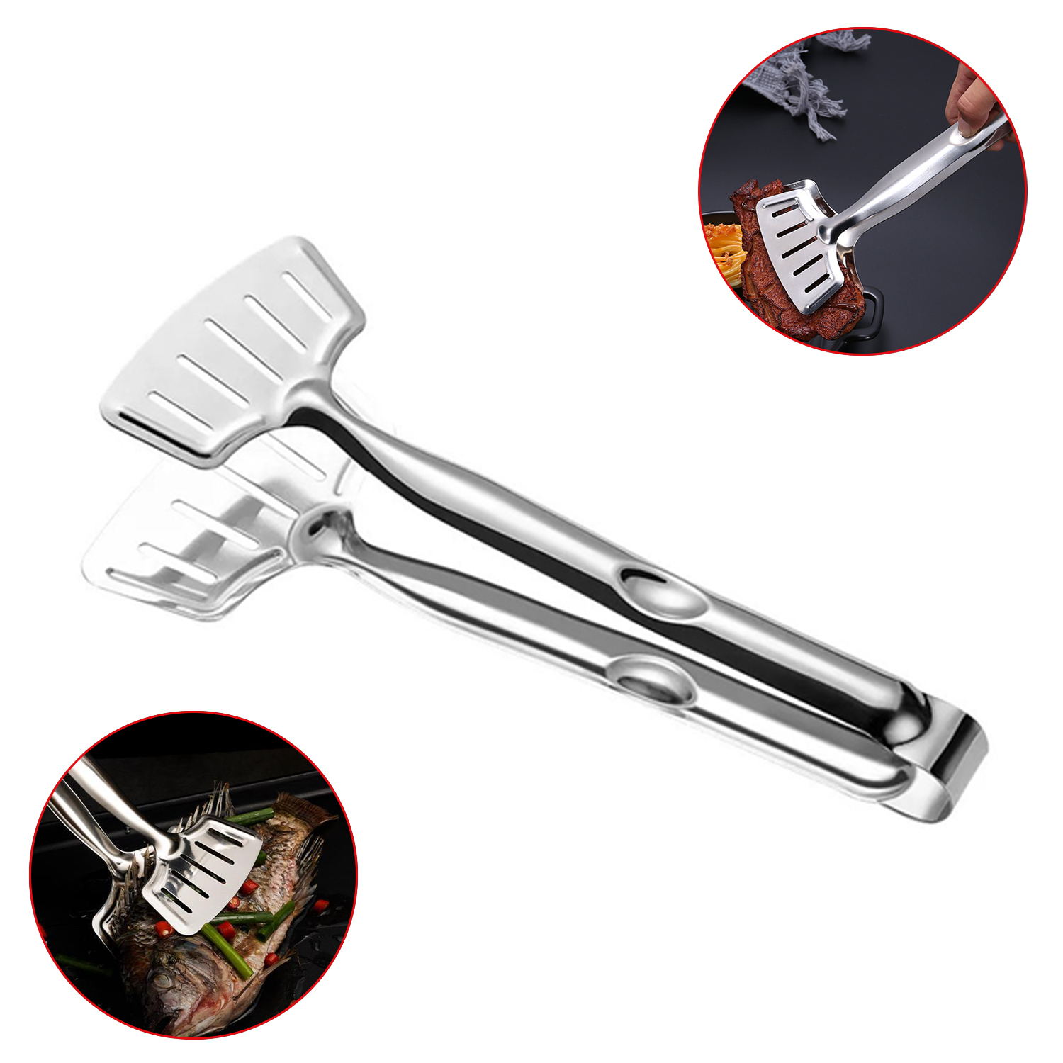 Stainless Steel Roast Fish BBQ Tong Bread Meat Clip Kitchen Cooking Tool Barbecue Grilled Steak Clamp Frying Spatula Fried Shove