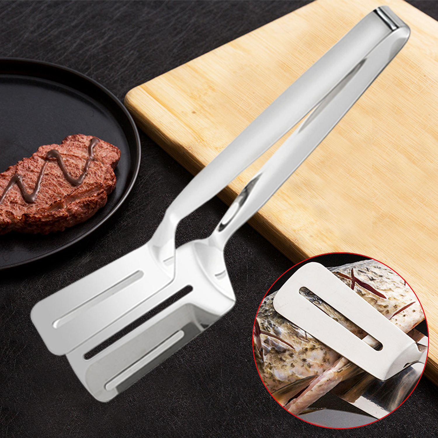 Stainless Steel Barbecue Tongs Roast Fish Fried Steak Shovel Bread Meat Clamp Multifunction Food Clip Kitchen Cooking Utensils