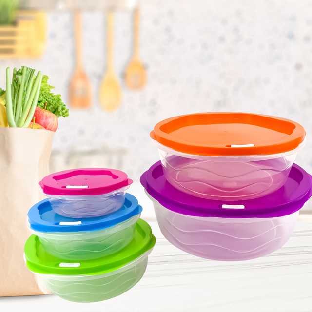 5-Piece Multi-Color Nest Lock Plastic Food Storage Container Set with Lockable Airtight Leakproof Lids Storage Container