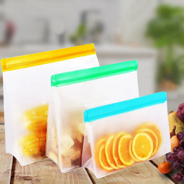 Reusable Food Storage Bags PEVA Safe Food Storage Bag Double Ziplock Seal Freezer Bags Refrigerator Fresh Bag