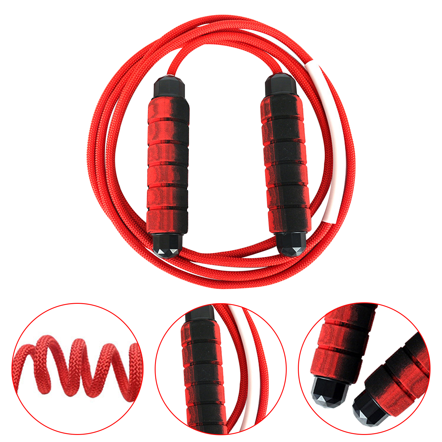 Adjustable 3M Length 8MM Diameter Nylon Weaving Cotton Wire Jump Skipping Rope with Bearing