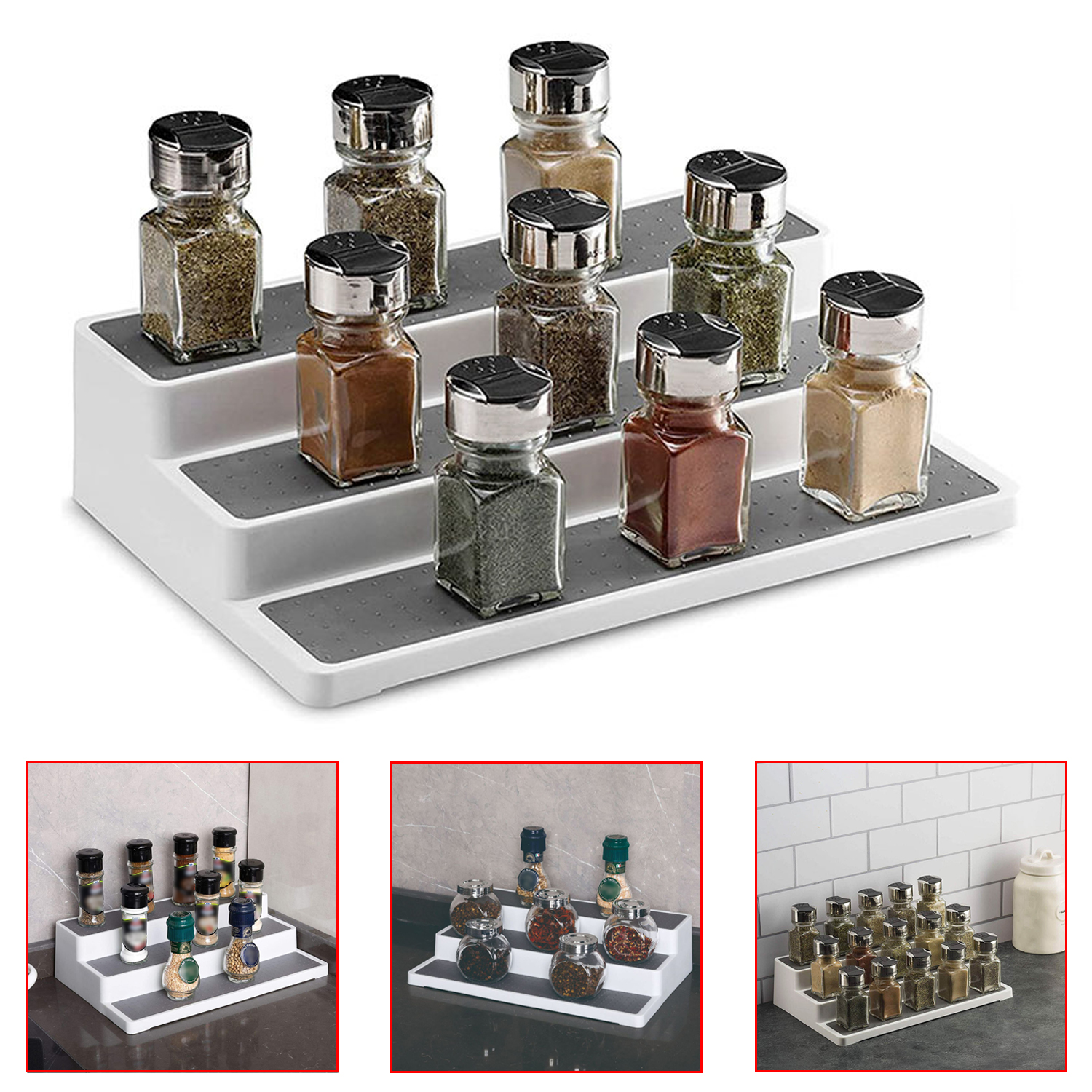 Ladder Shape Spice Rack Portable Three-layer Seasoning Storage Holder Adjustable Organizers Home Kitchen Decor