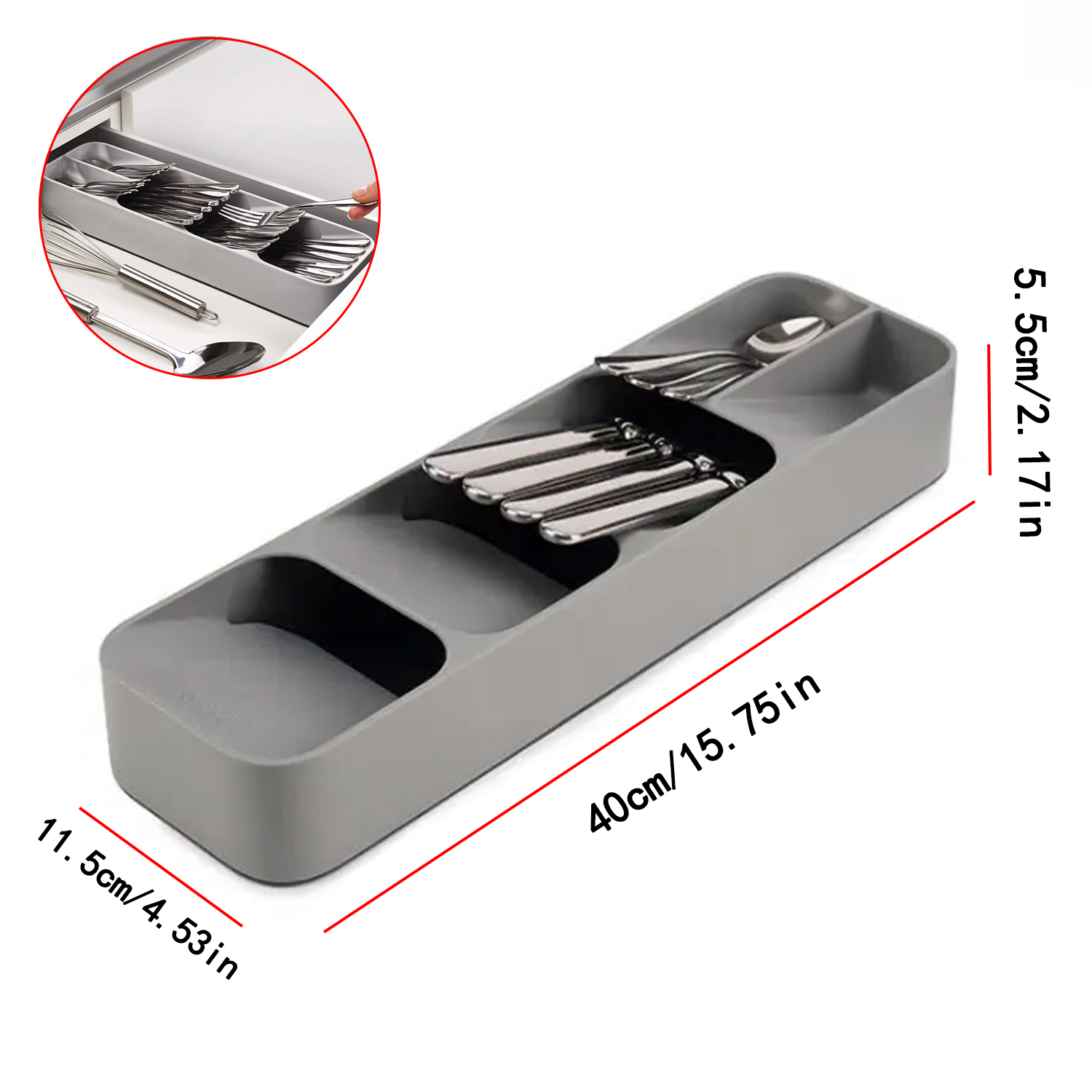Kitchen Cutlery Storage Tray Knife Block Holder Tableware Organizer Spoon Fork Separation Box Drawer Plastic Container Cabinet
