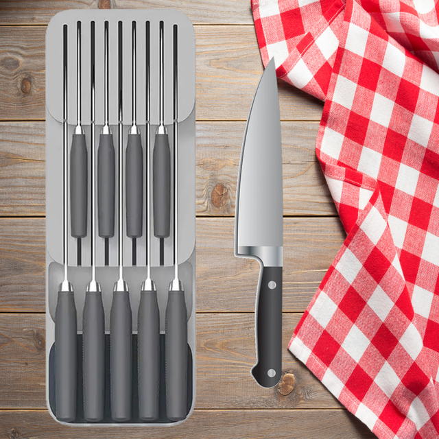 Plastic Knife Storage Box Universal Knifes Stand Cutlery Drawer Organizer Tray Utensil Rack Kitchen Storage Knife Storage Box
