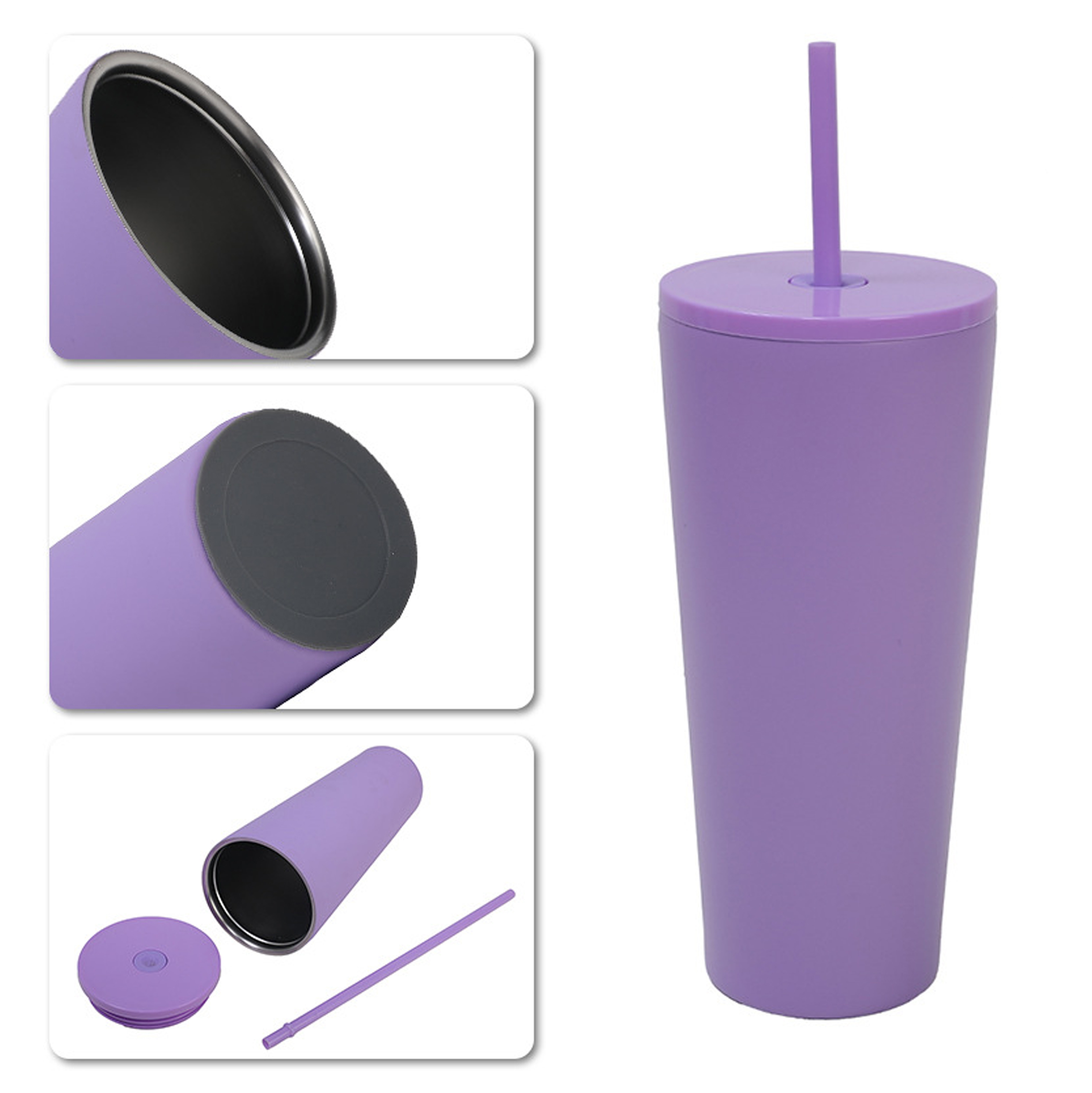4-Piece Set 750ml Plastic Straw Tumbler