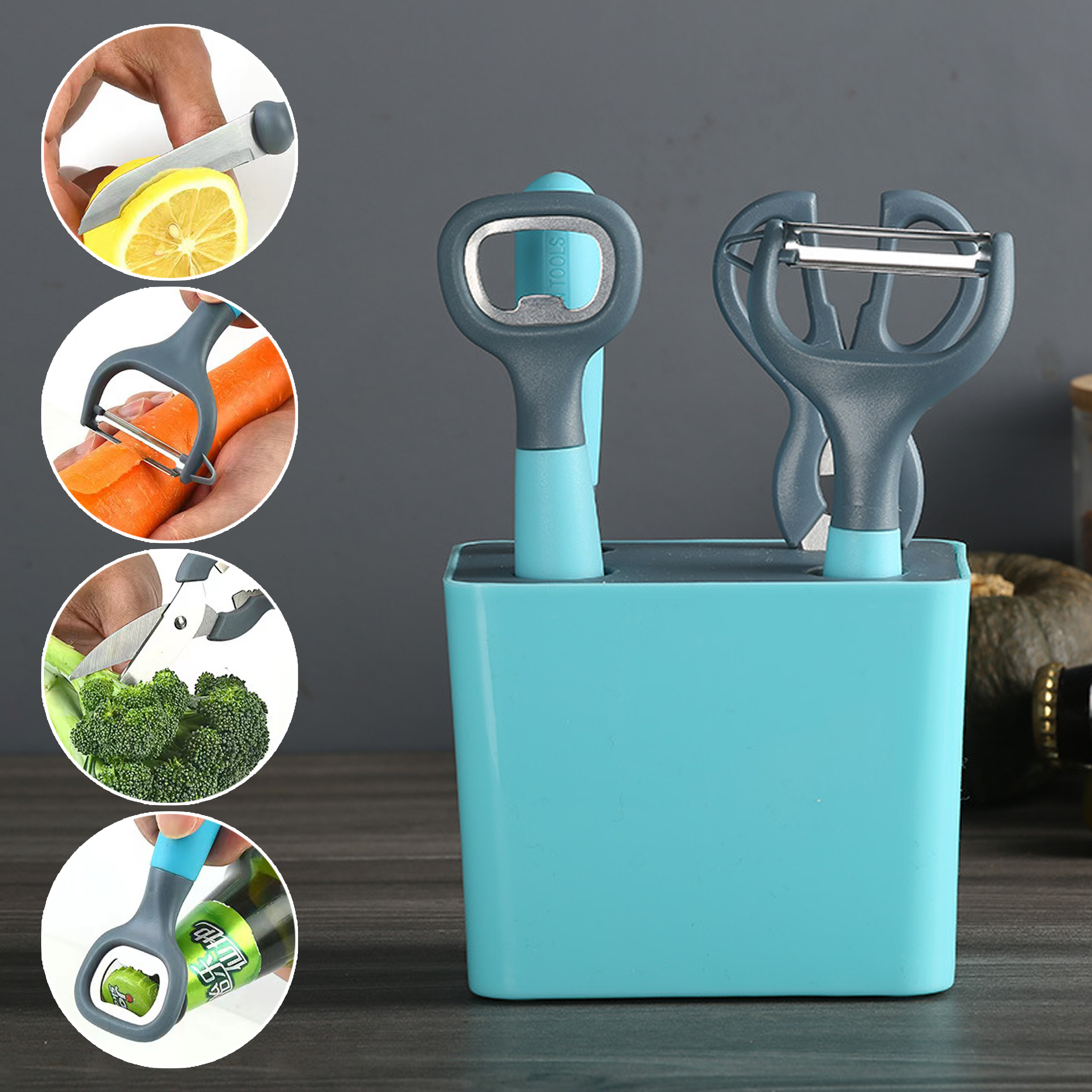 5-Piece Kitchen Tool Set With Storage Base