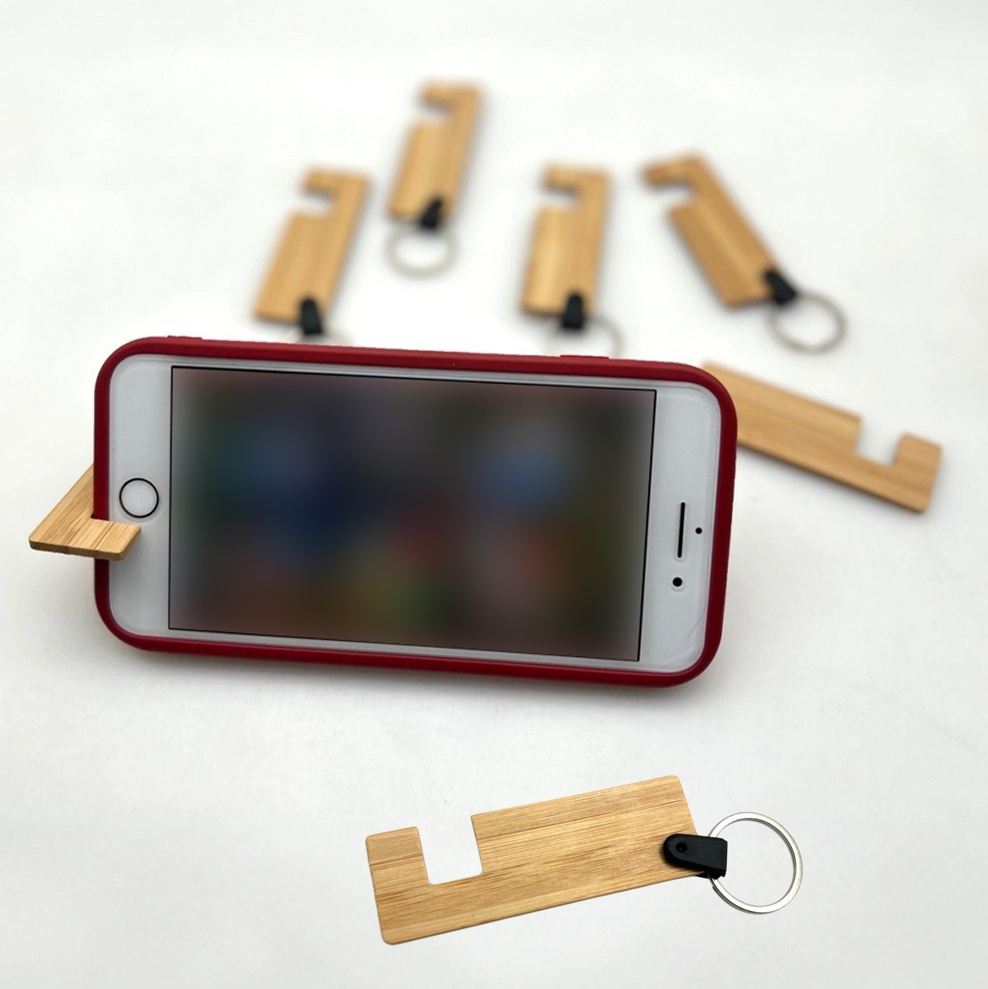 Bamboo Keychain Phone Stand Eco-friendly Keyring Phone Holder