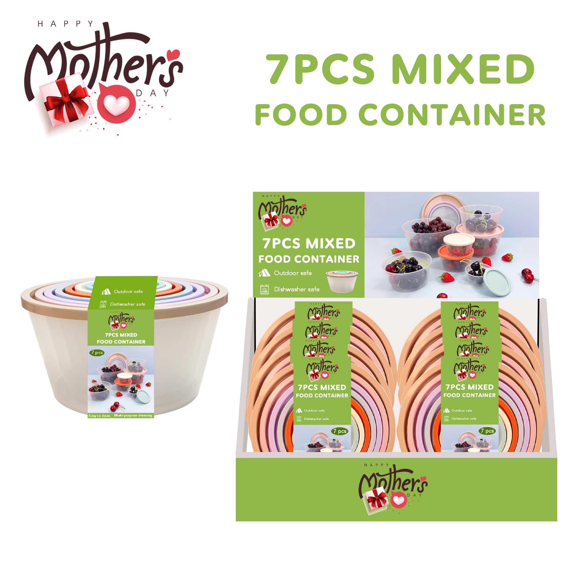 7pcs Mixed Food Container Set Stackable Nested Food Storage Containers