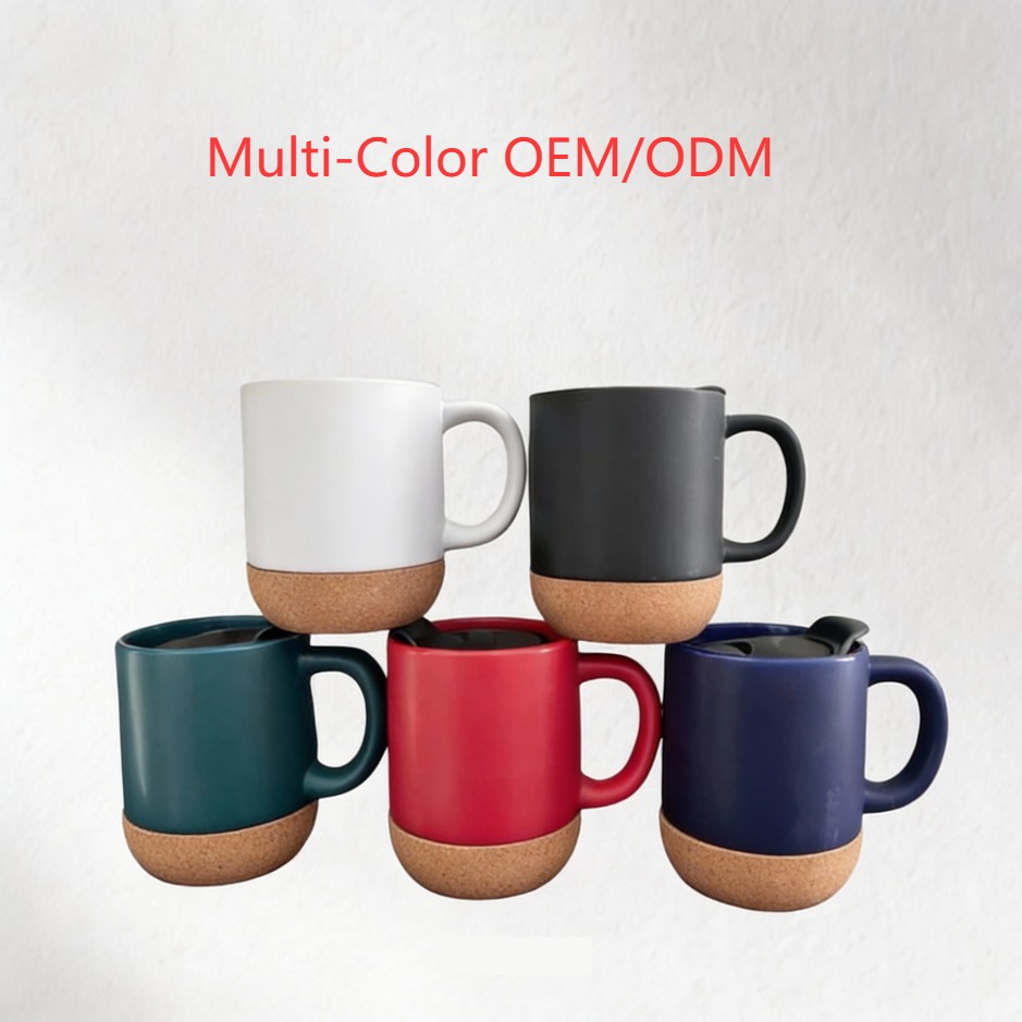400ML Custom Logo Ceramic Cork Mug Splash-proof Lid Coffee Mug