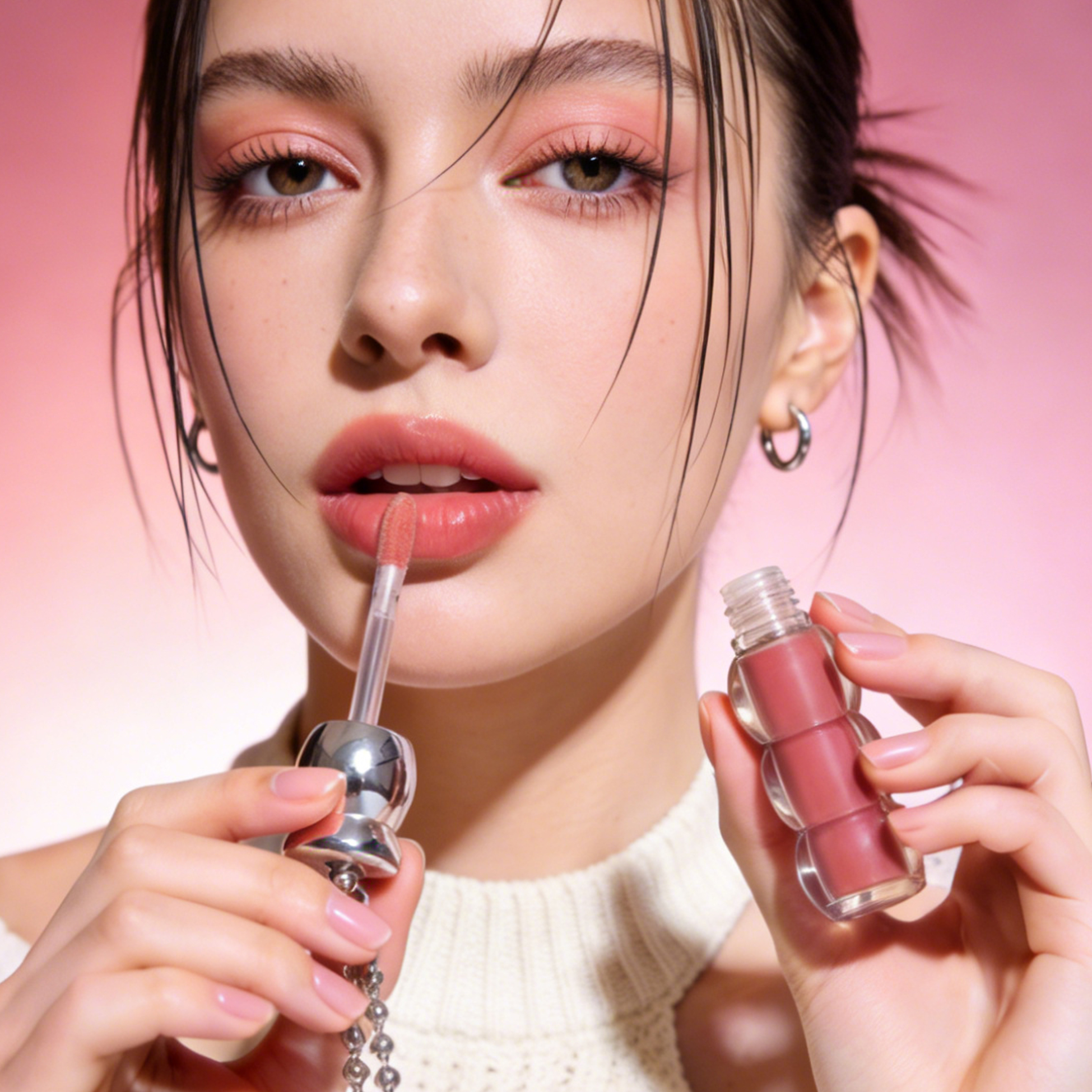 Beaded Chain Lip Gloss Keychain Portable Refillable Lip Gloss Dispenser