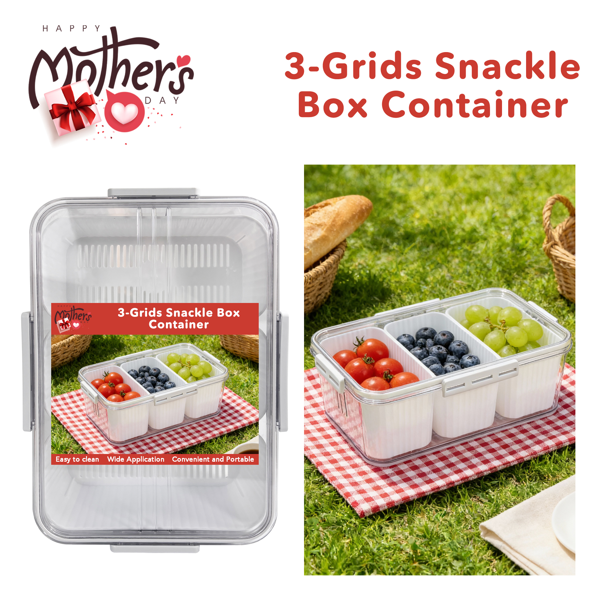 Mother's Day 3-grids Snack Box Container