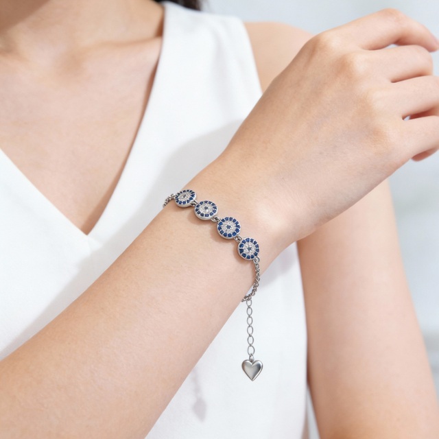 Mother's Day Evil Eye Silver Bracelet Luxury Silver Evil Eye Bracelet