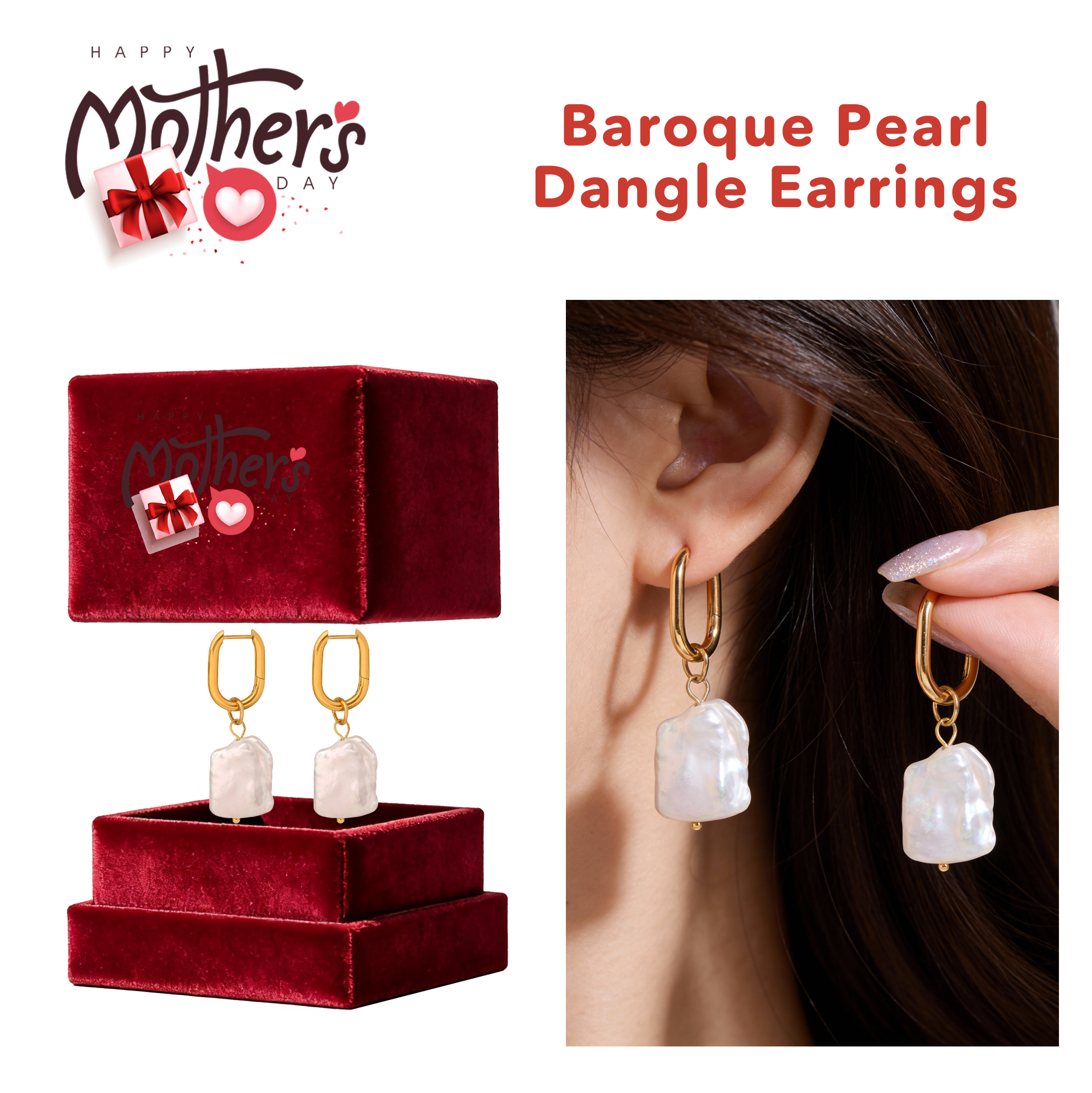 Mother's Day Baroque Pearl Dangle Earrings