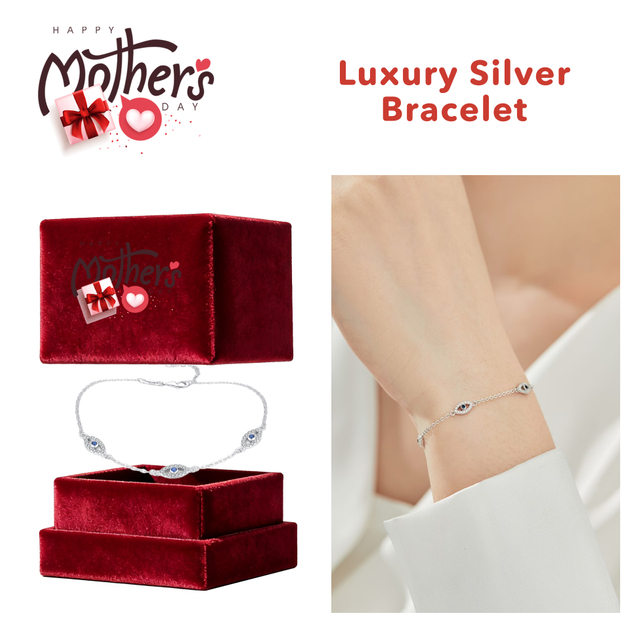 Mother's Day Evil Eye Silver Bracelet Adjustable Silver Evil Eye Bracelet
