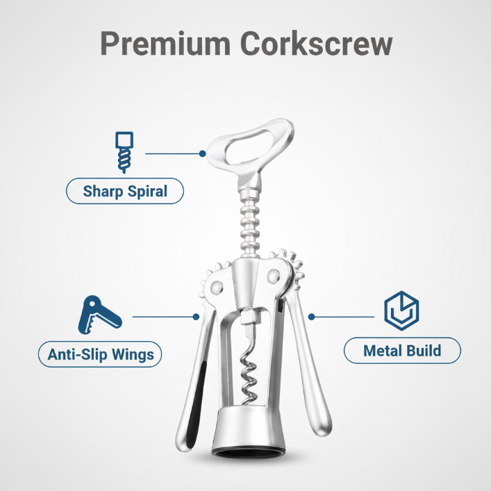 Premium Metal Wine Corkscrew Sharp Spiral Winged Corkscrew