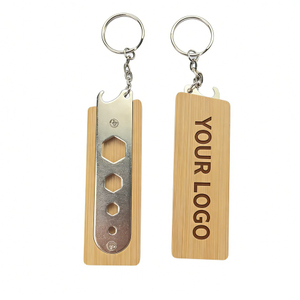 Bamboo Handle Multi-tool Keychain Bottle Opener Keyring