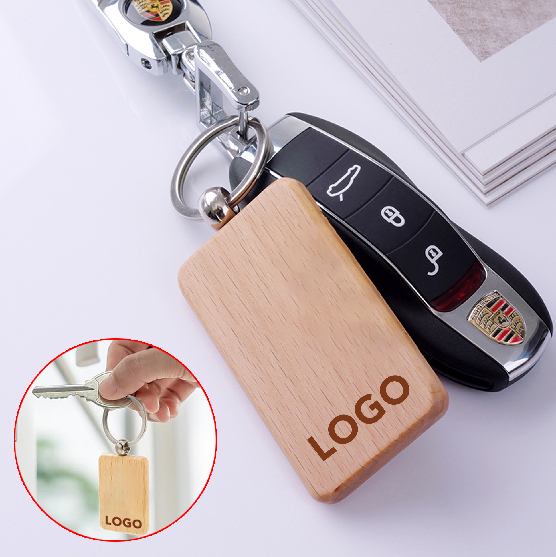 Rectangular Wooden Keychain Custom Logo Wooden Keychain