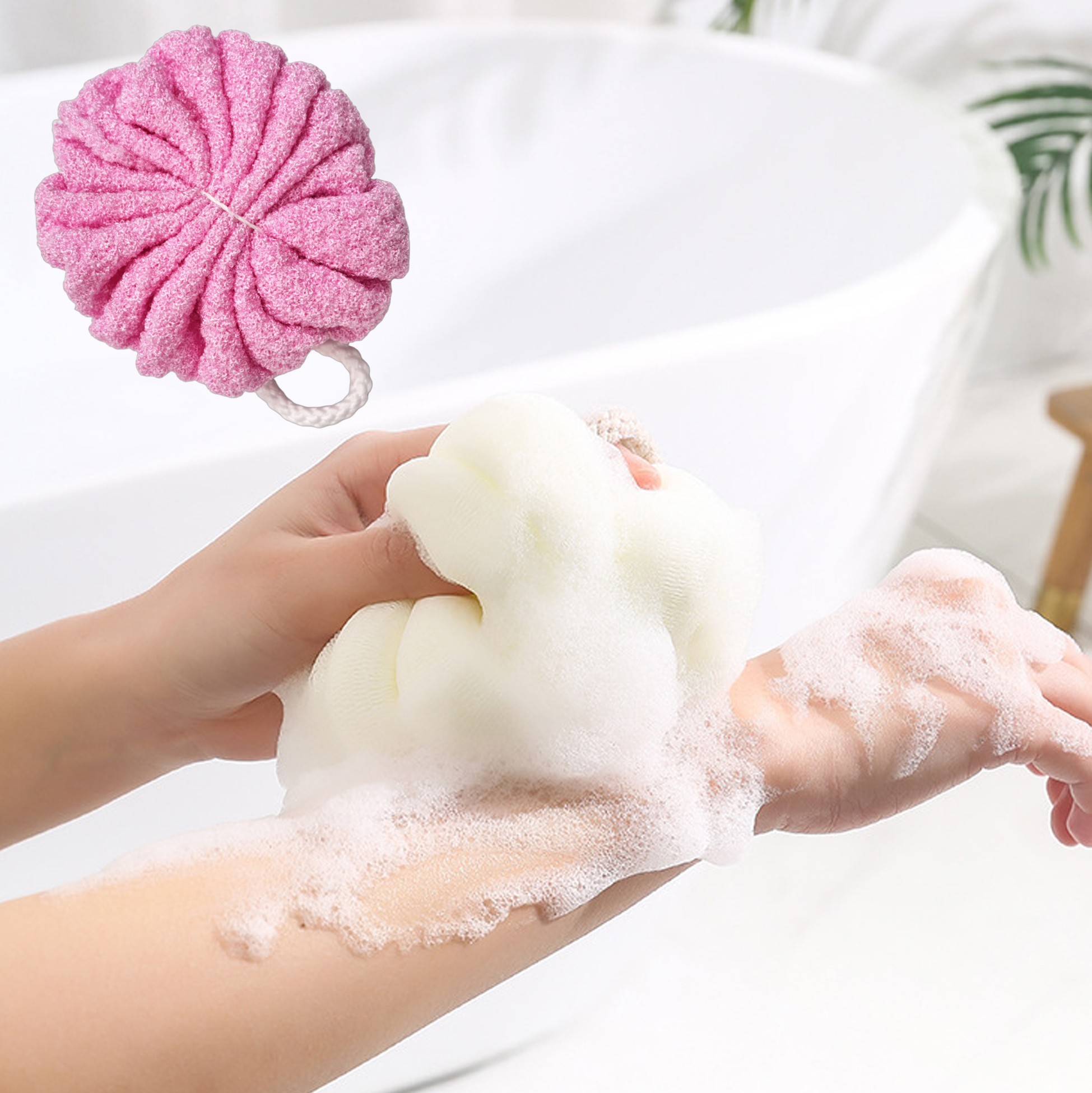 Set of 4 Bath Pouf & Hair Care Accessories