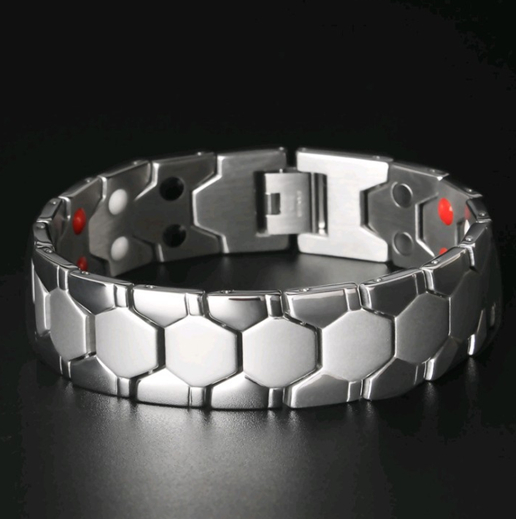 KAMALOOK Silver Hexagonal Magnetic Therapy Bracelet