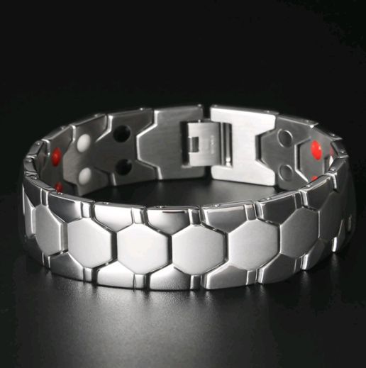 KAMALOOK Silver Hexagonal Magnetic Therapy Bracelet