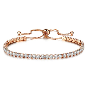 Adjustable Rose Gold Plated Cubic Zirconia Tennis Bracelet for Women